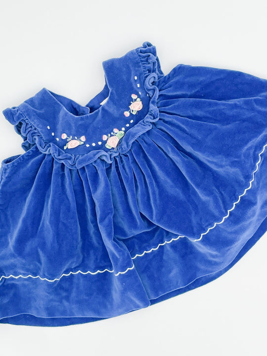 Blue Velvet Flower Dress